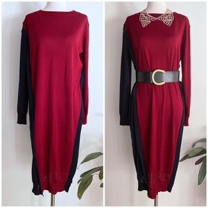 EUC MARNI Colorblock Red / Blue Virgin Wool Button Detail Sweater Tunic Dress S﻿
